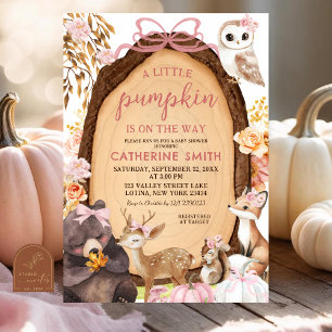 Fall Pink Pumpkin Woodland Animal Baby Shower Invi Invitation