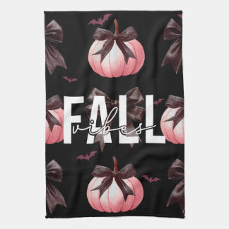Fall Pink Pumpkins Pattern  Tea Towel