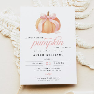Fall Pink Ribbon Pumpkin Baby Shower Invitation