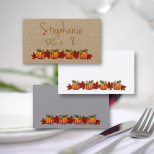 Fall Place Cards Pumpkins Red Leaves