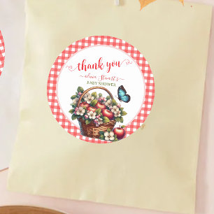 Fall plaid Apple theme Baby shower thank you Classic Round Sticker