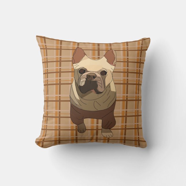 Fall Plaid French Bulldog Cushion (Front)