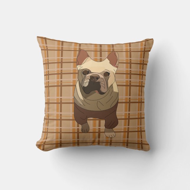 Fall Plaid French Bulldog Cushion (Front)