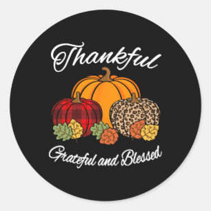 Fall Plaid Leopard Pumpkin Autumn Thanksgiving Ble Classic Round Sticker