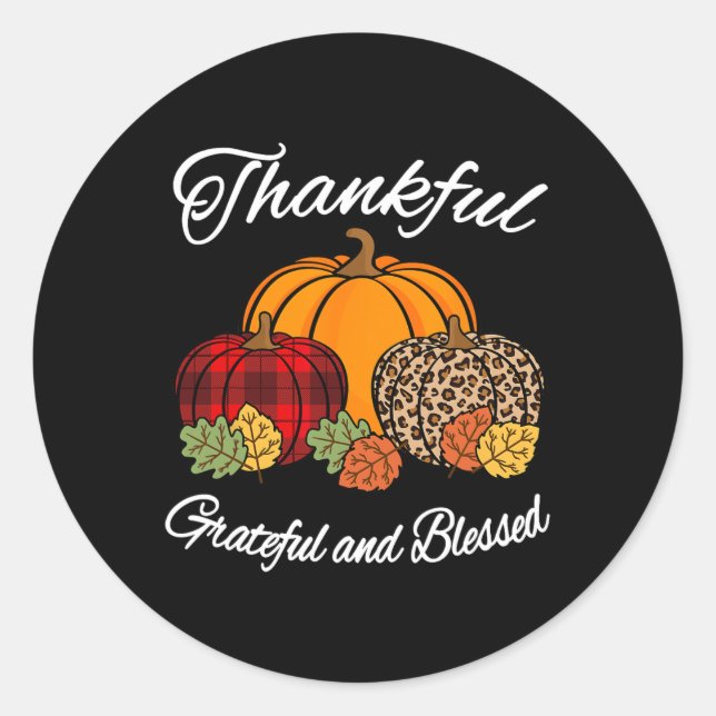Fall Plaid Leopard Pumpkin Autumn Thanksgiving Ble Classic Round Sticker (Front)