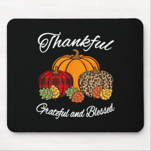 Fall Plaid Leopard Pumpkin Autumn Thanksgiving Ble Mouse Pad