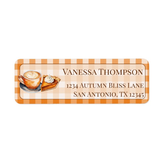 Fall Plaid Pumpkin Spice Latte Pie Return Address Label (Front)