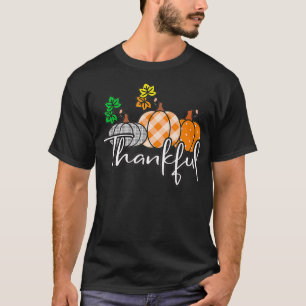 Fall Plaid Pumpkin Thankful Cute Be Blessed Thanks T-Shirt