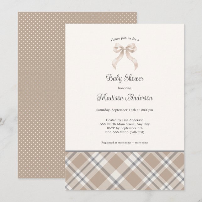 Fall Plaid Ribbon neutral gender baby shower Invitation (Front/Back)