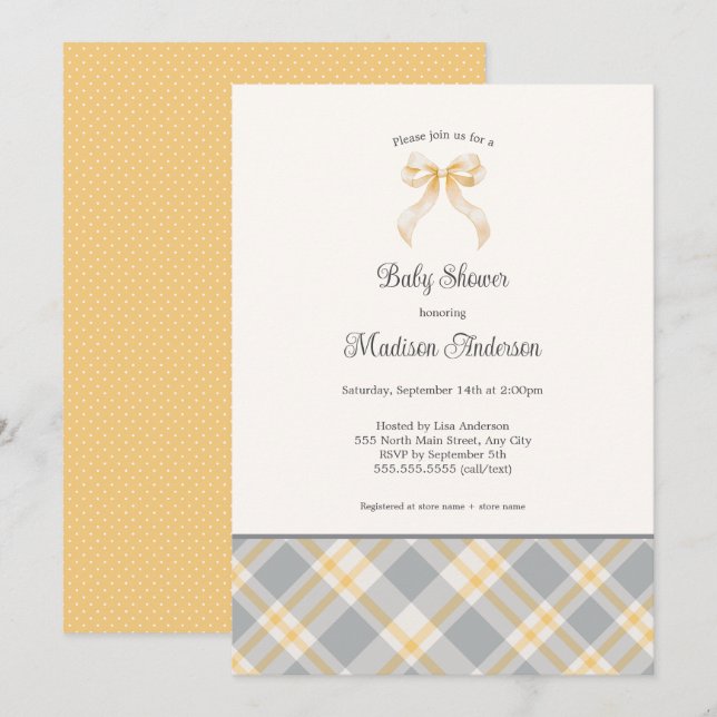 Fall Plaid Ribbon neutral gender baby shower Invitation (Front/Back)