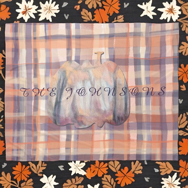 Fall plaid script pumpkin beige orange plum stripe fleece blanket (Creator Uploaded)