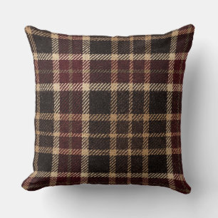 Fall Plaid Walnut Brown And Burgundy Harvest Cushion