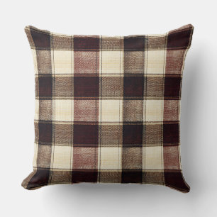 Fall Plaid Walnut Brown And Cranberry Cream Cushion