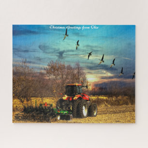 Fall Plough Tractor Ohio.Christmas Greetings Jigsaw Puzzle