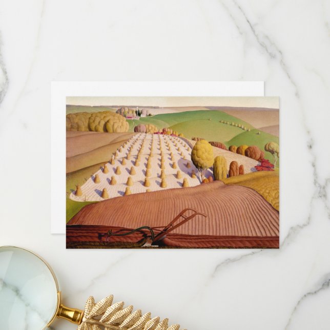 Fall Ploughing by Grant Wood Thank You Card (Front/Back In Situ)