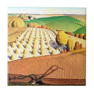 Fall Ploughing, fine art American painting Ceramic Tile