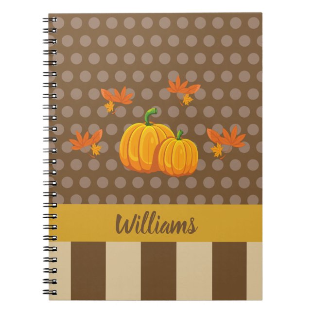 Fall Polka Dot Pumpkin with Family Name Notebook (Front)