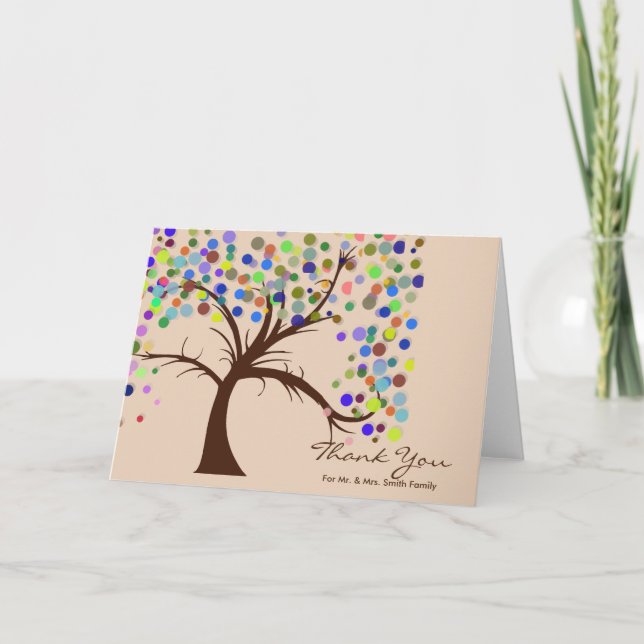 Fall Polka Dots Tree Wedding Thank You (Front)