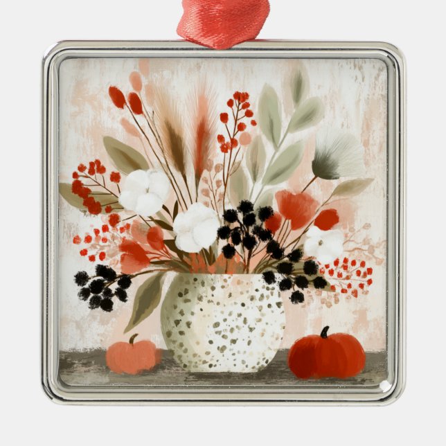 Fall Posy and Rust Speckled Pot Metal Ornament (Front)