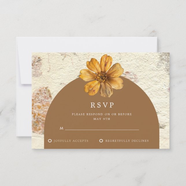 Fall Pressed Flower Wedding  RSVP Card (Front)
