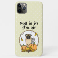 Fall Pug Dog (fawn) Pumpkins Leaves Cute