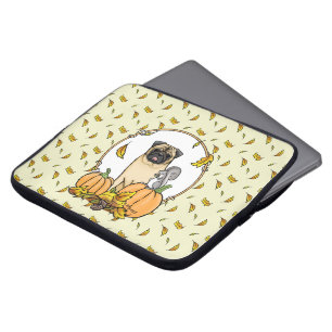 Fall Pug Dog (fawn) Pumpkins Leaves Cute Laptop Sleeve