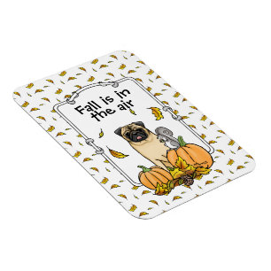 Fall Pug Dog (fawn) Pumpkins Leaves Cute Magnet