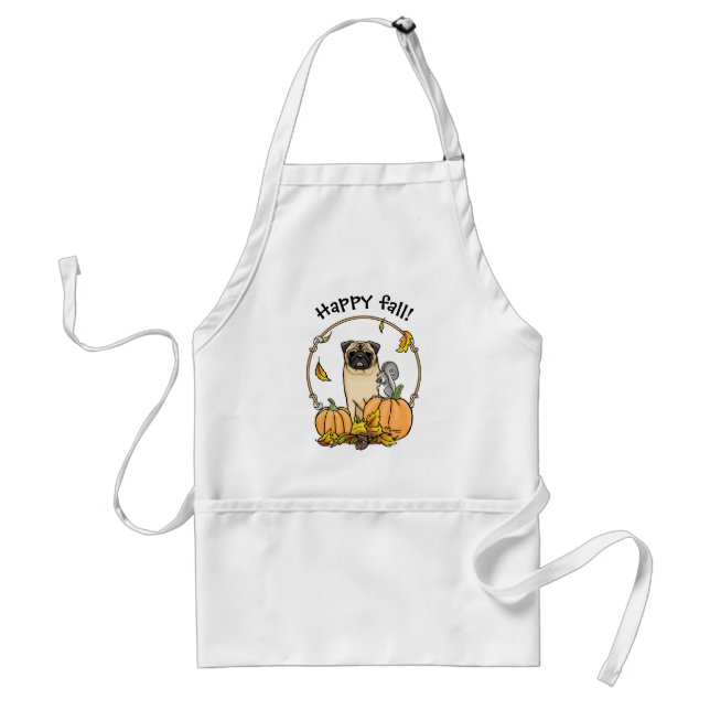 Fall Pug Dog (fawn) Pumpkins Leaves Cute Standard Apron (Front)