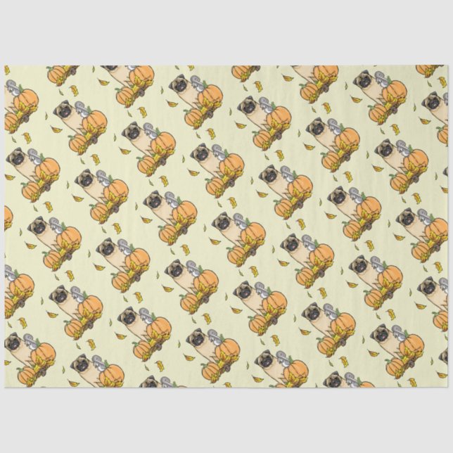 Fall Pug Dog (fawn) Pumpkins Leaves Cute Tissue Paper (Front)