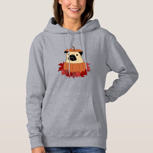 Fall Pug with Leaves, Pumpkins, and Sunflowers Hoodie (Front)