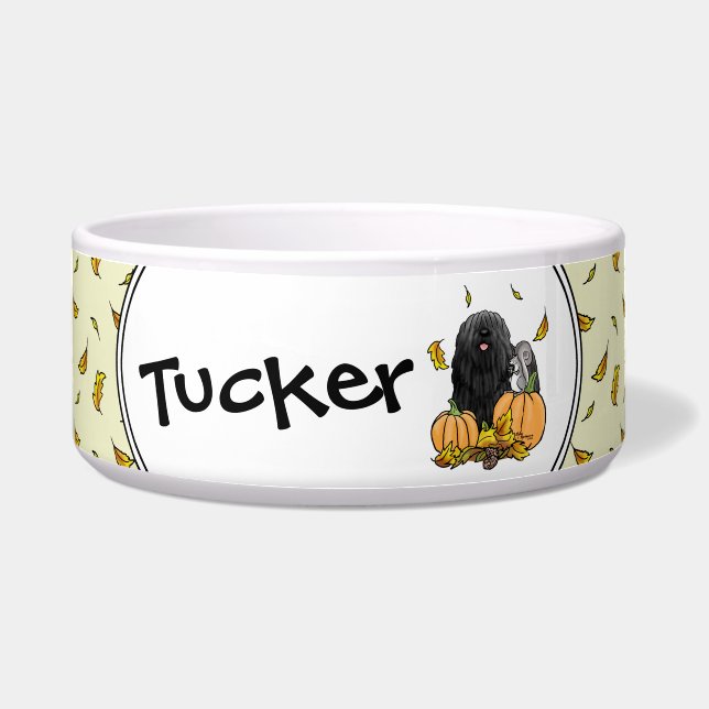 Fall Puli Dog (black) Pumpkins Leaves Cute Funny (Front)