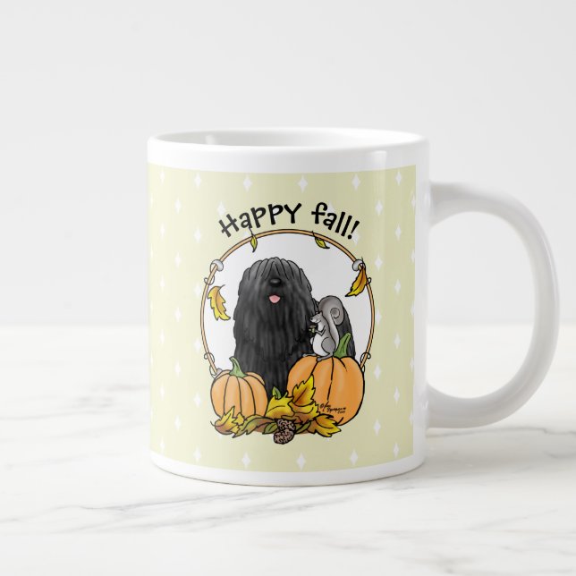 Fall Puli Dog (black) Pumpkins Leaves Cute Funny Large Coffee Mug (Right)