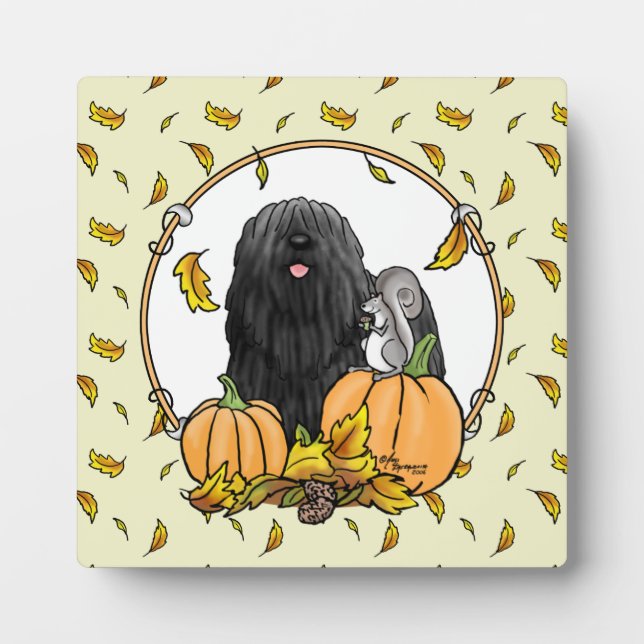 Fall Puli Dog (black) Pumpkins Leaves Cute Funny Plaque (Front)