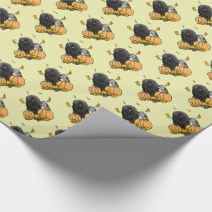 Fall Puli Dog (black) Pumpkins Leaves Cute Funny Wrapping Paper