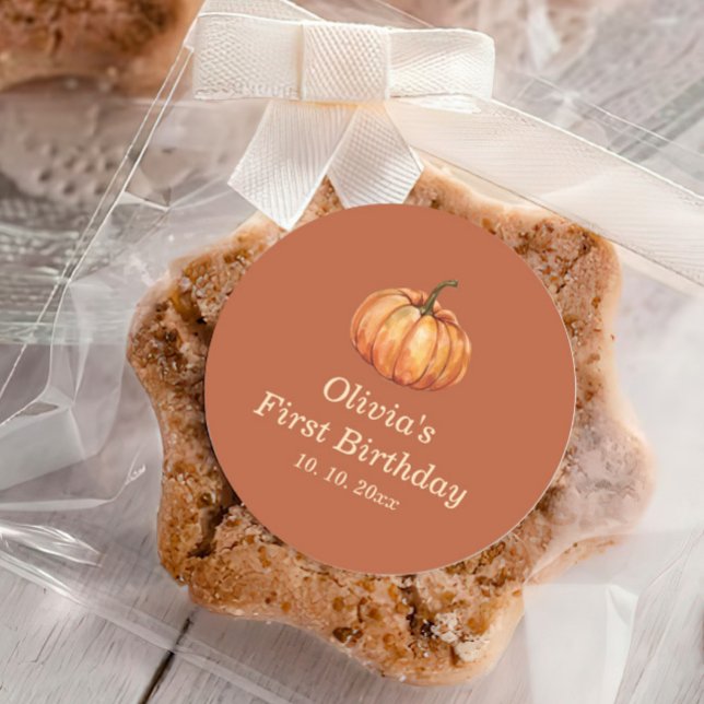 Fall Pumkin Birthday Favour Classic Round Sticker (Creator Uploaded)