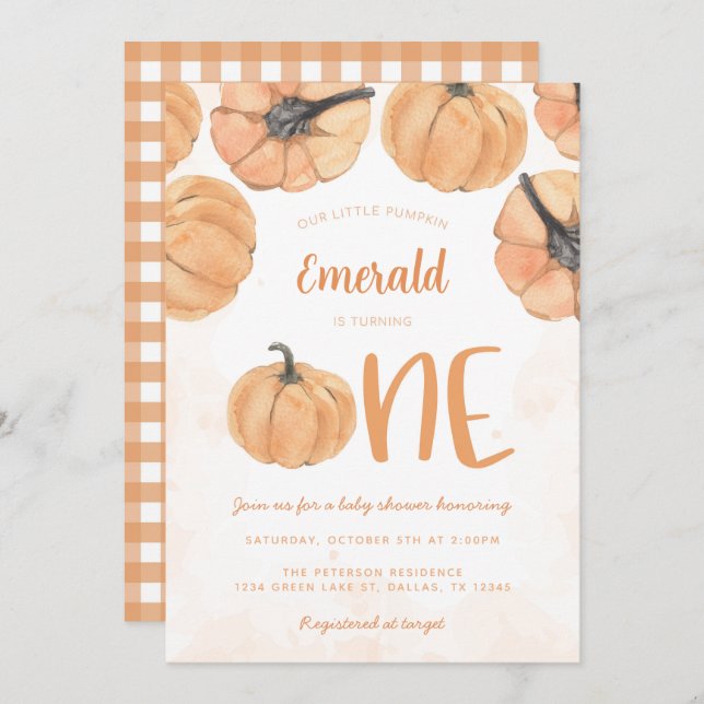 Fall Pumpkin 1st Birthday Party Invitation (Front/Back)