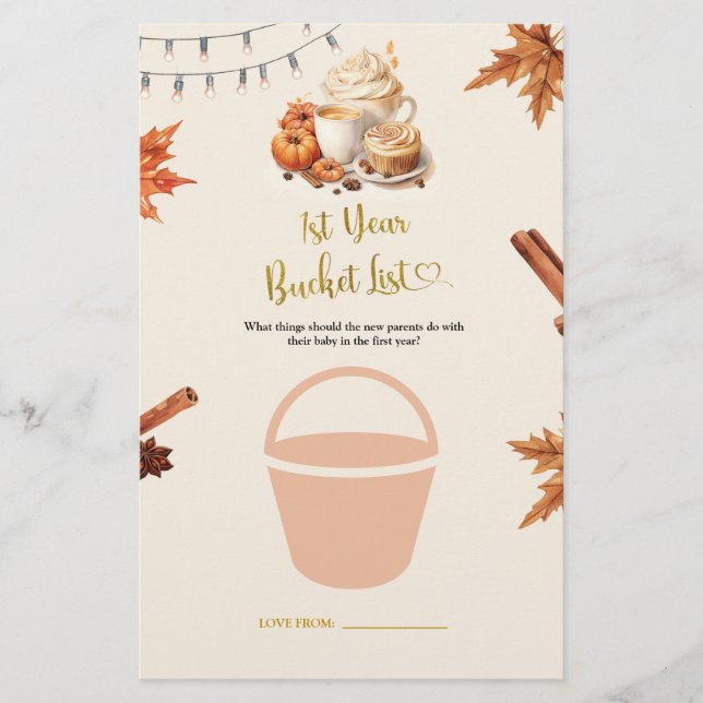 Fall pumpkin  1st Year Bucket List Games Card (Front)