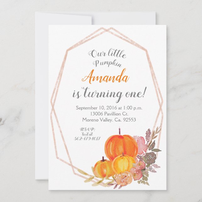 Fall Pumpkin 3rd birthday Invitation (Front)
