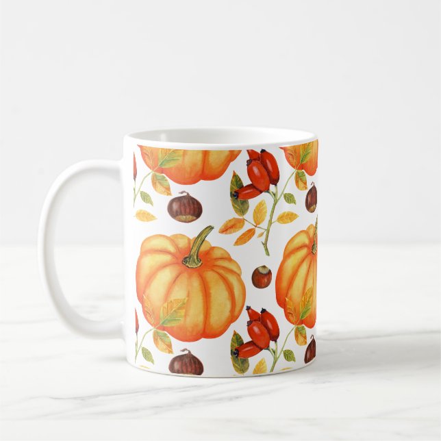 Fall Pumpkin - Adorable Autumn Pattern Coffee Mug (Left)