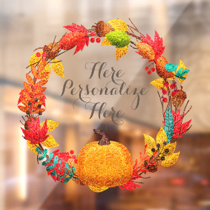 Fall pumpkin and autumn leaves wreath