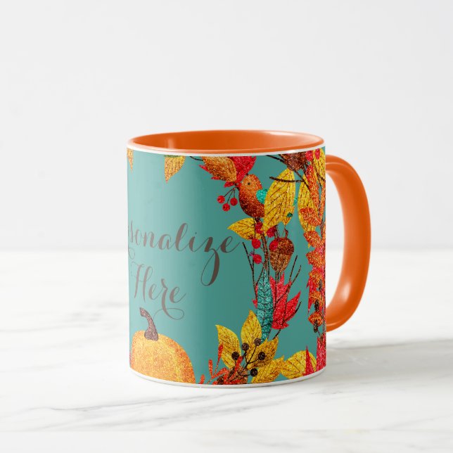 Fall pumpkin and autumn leaves wreath mug (Front Right)