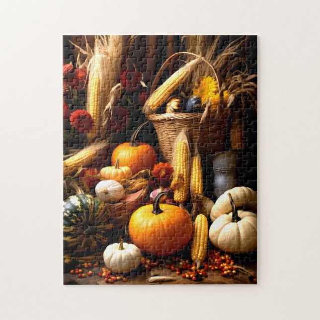 Fall Pumpkin and Corn Harvest Puzzle (Vertical)