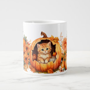Fall Pumpkin and Kitten  Large Coffee Mug