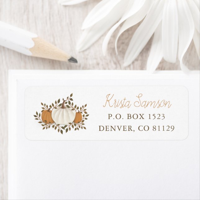 Fall Pumpkin and Leaves Baby Shower Return Address Label (Insitu)