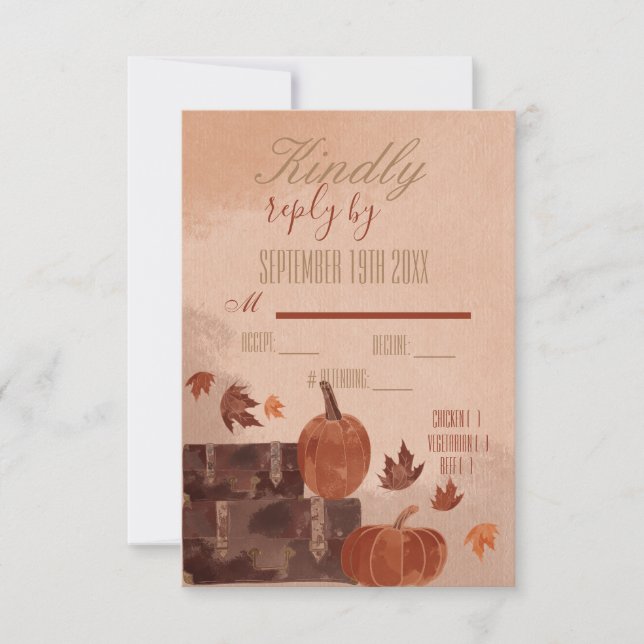 Fall Pumpkin and Leaves  RSVP Card (Front)