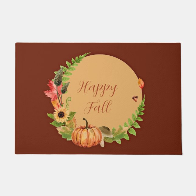 Fall pumpkin and nature with customisable text  doormat (Front)