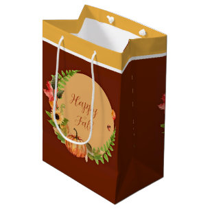 Fall pumpkin and nature with customisable text medium gift bag