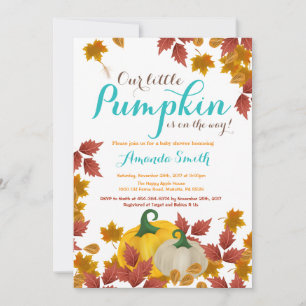 Fall Pumpkin Aqua Baby Shower invitation