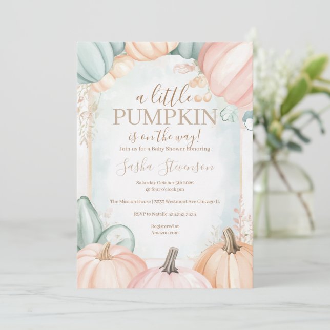 Fall pumpkin autumn baby shower invitation (Standing Front)