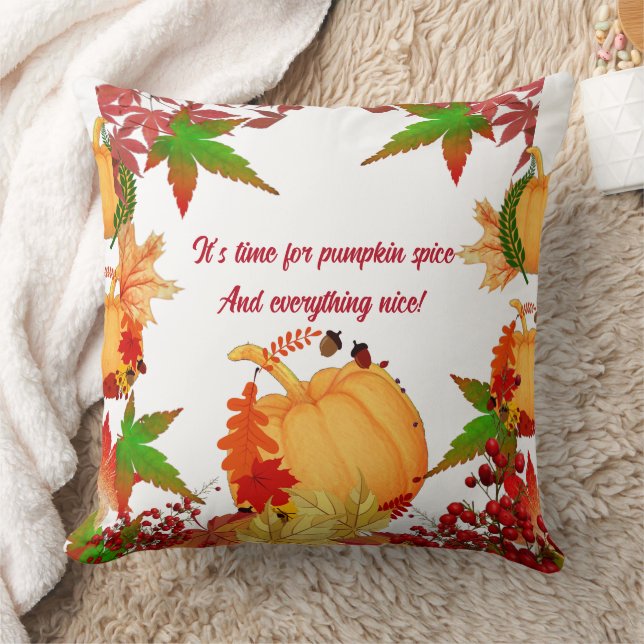 Fall Pumpkin Autumn Berries Colourful Maple Leaves Cushion (Blanket)